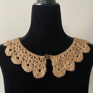 Handmade Crochet Gold Bamboo Rayon Cotton Collar Neckwear Accessory